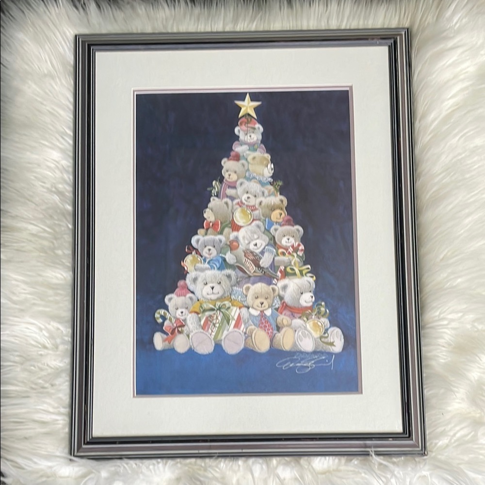 D.R. laird Holiday Teddy Bear Christmas Tree Framed Art